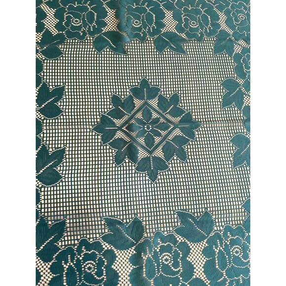 Lace Rose Flower Floral Green Tablecloth Holiday Party Open Weave Cutout Square - Picture 4 of 10